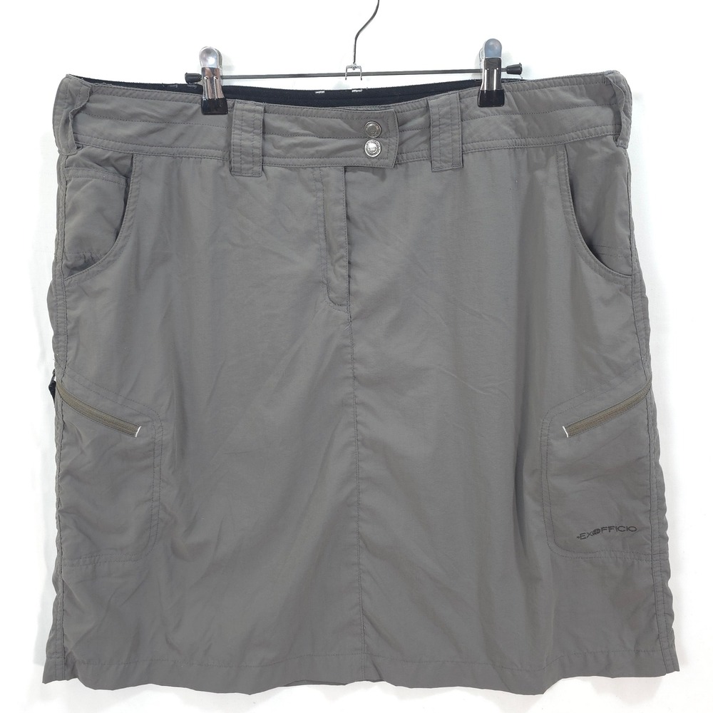 ExOfficio Hiking Skirt Cargo Pockets Grey‎ Women 16 Gorpcore Outdoor Utility